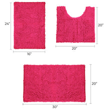 Load image into Gallery viewer, 3 Piece Set (Style A) Bath Rugs + U Shape Toilet Mat, Hot Pink