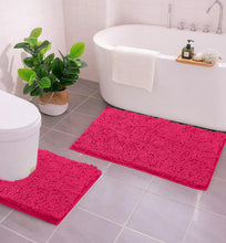Load image into Gallery viewer, LuxUrux Bathroom Rugs Luxury Chenille 2-Piece Bath Mat Set, Hot Pink