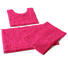 Load image into Gallery viewer, 3 Piece Set (Style A) Bath Rugs + U Shape Toilet Mat, Hot Pink