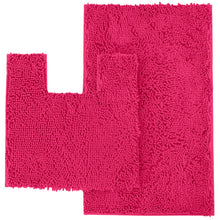 Load image into Gallery viewer, 2 Piece Bath Rug + Square Cutout Toilet Mat Set, Hot Pink