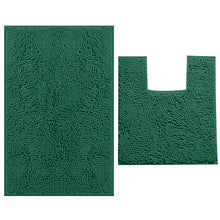 Load image into Gallery viewer, 2 Piece Bath Rug + Square Cutout Toilet Mat Set, Kelly Green