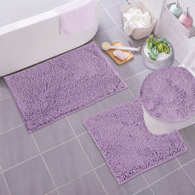 Load image into Gallery viewer, 3pc Set (Style B) Bath Rug + U Shape Toilet Mat + Round Toilet Lid Cover Rug, Lavender