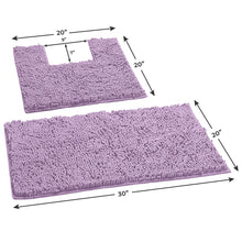 Load image into Gallery viewer, 2 Piece Bath Rug + Square Cutout Toilet Mat Set, Lavender