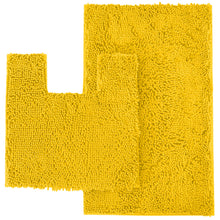 Load image into Gallery viewer, 2 Piece Bath Rug + Square Cutout Toilet Mat Set, Lemon Yellow