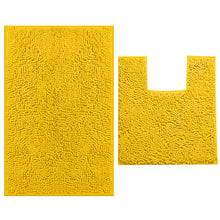 Load image into Gallery viewer, 2 Piece Bath Rug + Square Cutout Toilet Mat Set, Lemon Yellow