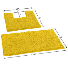 Load image into Gallery viewer, 2 Piece Bath Rug + Square Cutout Toilet Mat Set, Lemon Yellow