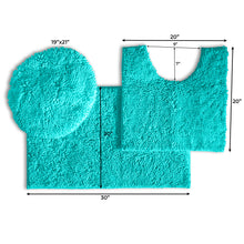 Load image into Gallery viewer, 3pc Set (Style B) Bath Rug + U Shape Toilet Mat + Round Toilet Lid Cover Rug, Light blue