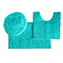 Load image into Gallery viewer, 3pc Set (Style B) Bath Rug + U Shape Toilet Mat + Round Toilet Lid Cover Rug, Light blue