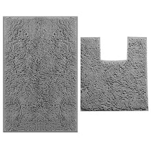 Load image into Gallery viewer, 2 Piece Bath Rug + Square Cutout Toilet Mat Set, Light Grey