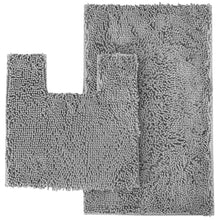 Load image into Gallery viewer, 2 Piece Bath Rug + Square Cutout Toilet Mat Set, Light Grey