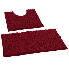 Load image into Gallery viewer, LuxUrux Bathroom Rugs Luxury Chenille 2-Piece Bath Mat Set, Maroon
