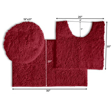 Load image into Gallery viewer, 3pc Set (Style B) Bath Rug + U Shape Toilet Mat + Round Toilet Lid Cover Rug, Maroon-red