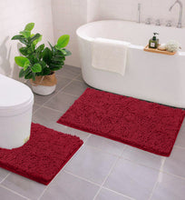 Load image into Gallery viewer, LuxUrux Bathroom Rugs Luxury Chenille 2-Piece Bath Mat Set, Maroon