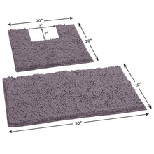 Load image into Gallery viewer, 2 Piece Bath Rug + Square Cutout Toilet Mat Set, Mauve