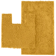 Load image into Gallery viewer, 2 Piece Bath Rug + Square Cutout Toilet Mat Set, Mustard