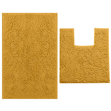 Load image into Gallery viewer, 2 Piece Bath Rug + Square Cutout Toilet Mat Set, Mustard