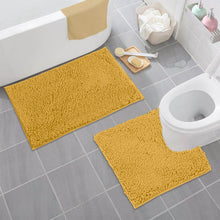 Load image into Gallery viewer, LuxUrux Bathroom Rugs Luxury Chenille 2-Piece Bath Mat Set, Mustard
