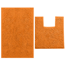 Load image into Gallery viewer, 2 Piece Bath Rug + Square Cutout Toilet Mat Set, Orange