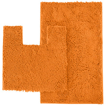 Load image into Gallery viewer, 2 Piece Bath Rug + Square Cutout Toilet Mat Set, Orange