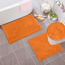 Load image into Gallery viewer, 3pc Set (Style B) Bath Rug + U Shape Toilet Mat + Round Toilet Lid Cover Rug, Orange