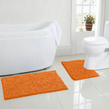 Load image into Gallery viewer, LuxUrux Bathroom Rugs Luxury Chenille 2-Piece Bath Mat Set, Orange