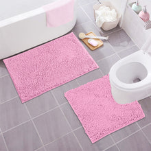 Load image into Gallery viewer, LuxUrux Bathroom Rugs Luxury Chenille 2-Piece Bath Mat Set, Pink