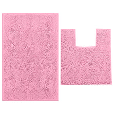 Load image into Gallery viewer, 2 Piece Bath Rug + Square Cutout Toilet Mat Set, Pink