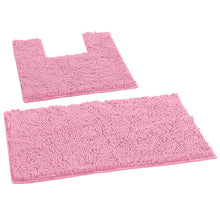 Load image into Gallery viewer, 2 Piece Bath Rug + Square Cutout Toilet Mat Set, Pink