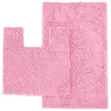 Load image into Gallery viewer, 2 Piece Bath Rug + Square Cutout Toilet Mat Set, Pink