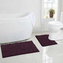 Load image into Gallery viewer, LuxUrux Bathroom Rugs Luxury Chenille 2-Piece Bath Mat Set, Plum