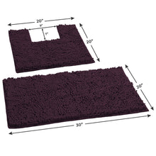 Load image into Gallery viewer, 2 Piece Bath Rug + Square Cutout Toilet Mat Set, Plum
