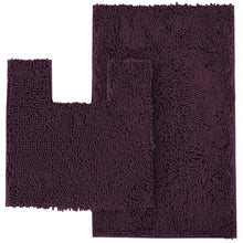 Load image into Gallery viewer, 2 Piece Bath Rug + Square Cutout Toilet Mat Set, Plum