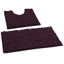 Load image into Gallery viewer, LuxUrux Bathroom Rugs Luxury Chenille 2-Piece Bath Mat Set, Plum