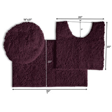 Load image into Gallery viewer, 3pc Set (Style B) Bath Rug + U Shape Toilet Mat + Round Toilet Lid Cover Rug, Plum