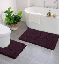 Load image into Gallery viewer, LuxUrux Bathroom Rugs Luxury Chenille 2-Piece Bath Mat Set, Plum