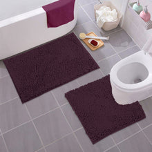 Load image into Gallery viewer, LuxUrux Bathroom Rugs Luxury Chenille 2-Piece Bath Mat Set, Plum