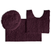 Load image into Gallery viewer, 3pc Set (Style B) Bath Rug + U Shape Toilet Mat + Round Toilet Lid Cover Rug, Plum