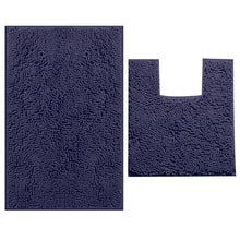 Load image into Gallery viewer, 2 Piece Bath Rug + Square Cutout Toilet Mat Set, Purple