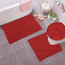 Load image into Gallery viewer, 3pc Set (Style B) Bath Rug + U Shape Toilet Mat + Round Toilet Lid Cover Rug, Red