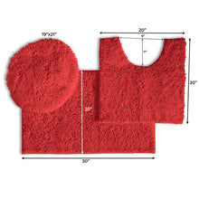 Load image into Gallery viewer, 3pc Set (Style B) Bath Rug + U Shape Toilet Mat + Round Toilet Lid Cover Rug, Red