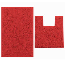 Load image into Gallery viewer, 2 Piece Bath Rug + Square Cutout Toilet Mat Set, Red