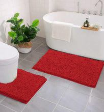 Load image into Gallery viewer, LuxUrux Bathroom Rugs Luxury Chenille 2-Piece Bath Mat Set, Red