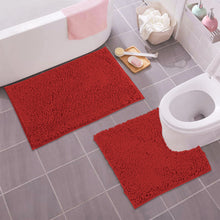 Load image into Gallery viewer, LuxUrux Bathroom Rugs Luxury Chenille 2-Piece Bath Mat Set, Red