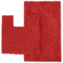 Load image into Gallery viewer, 2 Piece Bath Rug + Square Cutout Toilet Mat Set, Red