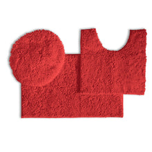 Load image into Gallery viewer, 3pc Set (Style B) Bath Rug + U Shape Toilet Mat + Round Toilet Lid Cover Rug, Red