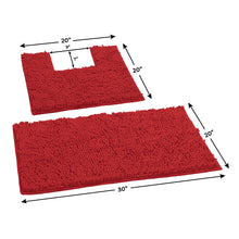 Load image into Gallery viewer, 2 Piece Bath Rug + Square Cutout Toilet Mat Set, Red