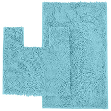 Load image into Gallery viewer, 2 Piece Bath Rug + Square Cutout Toilet Mat Set, Spa Blue