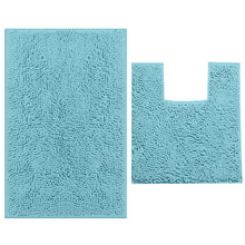 Load image into Gallery viewer, 2 Piece Bath Rug + Square Cutout Toilet Mat Set, Spa Blue