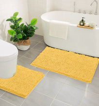 Load image into Gallery viewer, LuxUrux Bathroom Rugs Luxury Chenille 2-Piece Bath Mat Set, Sunshine Yellow