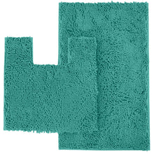 Load image into Gallery viewer, 2 Piece Bath Rug + Square Cutout Toilet Mat Set, Turquoise